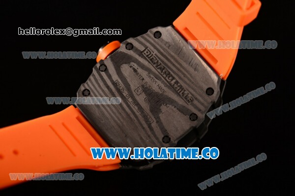 Richard Mille RM35-01 Bubba Watson Tourbillon Manual Winding Carbon Fiber Case with Skeleton Dial and White Dot Markers - Orange Inner Bezel - Click Image to Close